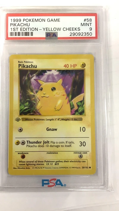 1999 Pokemon Game 58 Pikachu 1st Edition- Cheeks PSA