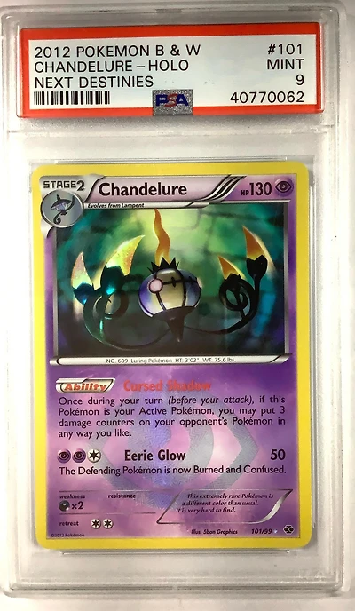 2012 Pokemon Black & White Next Destinies 101 Chandelure-holo PSA 9