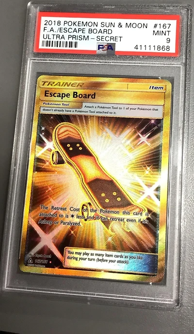 2018 Pokemon Sun & Moon Ultra Prism 167 Full Art/escape Board Secret PSA