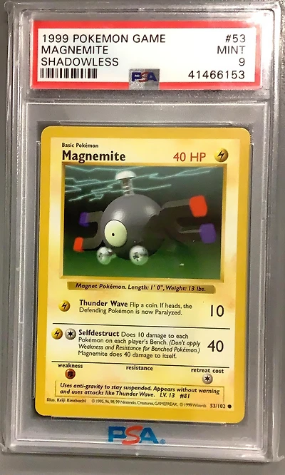 1999 Pokemon Game 53 Magnemite Shadowless PSA