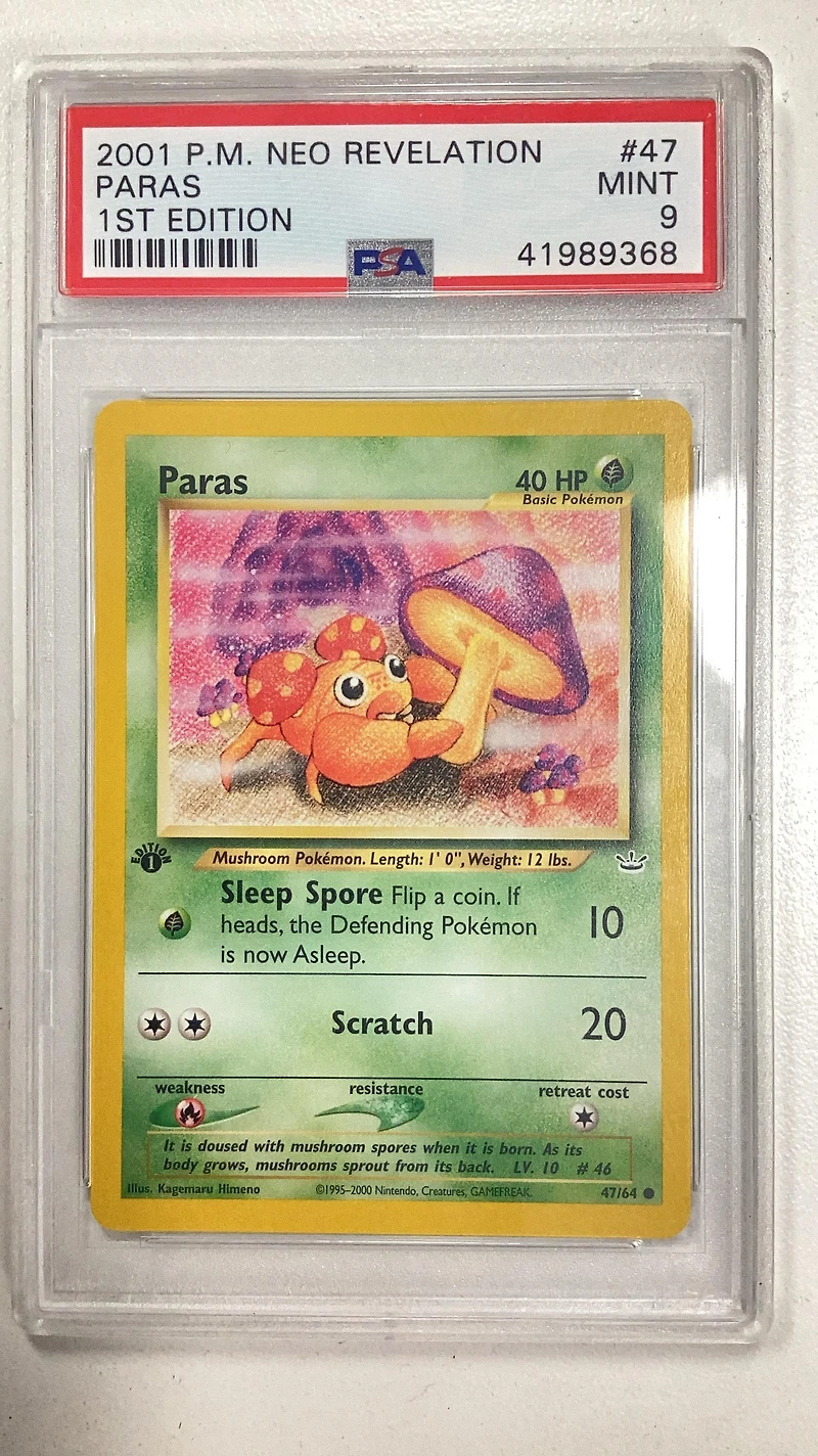 2001 Pokemon Neo Revelation 1st Edition 47 Paras PSA 9
