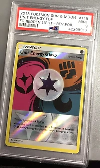 2018 Pokemon Sun & Moon Forbidden Light 118 Unit Energy Fighting, Darkness, Fairy-reverse Foil PSA 9