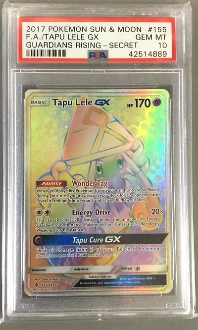 2017 Pokemon Sun & Moon Guardians Rising 155 Full Art/tapu Lele Gx Secret PSA 10