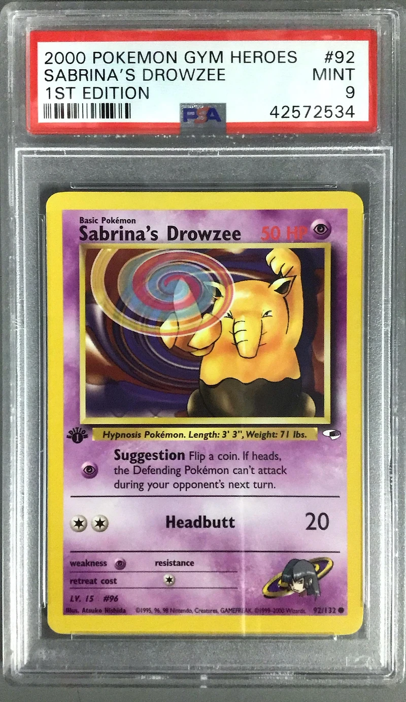 2000 Pokemon Gym Heroes 92 Sabrina's Drowzee 1st Edition PSA