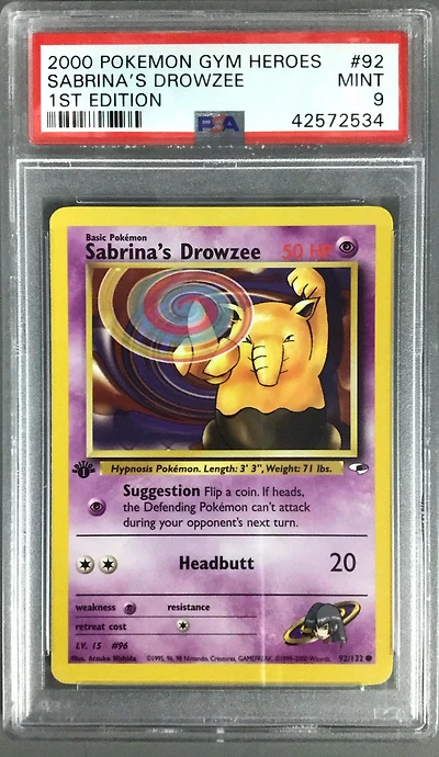 2000 Pokemon Gym Heroes 92 Sabrina's Drowzee 1st Edition PSA