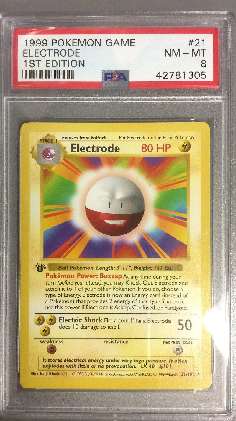 1999 Pokemon Game 21 Electrode 1st Edition PSA 8
