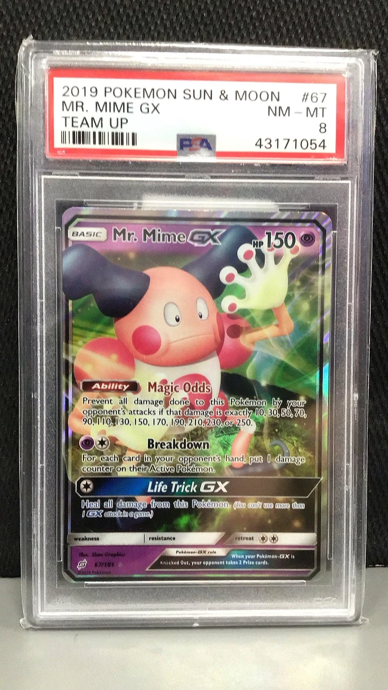 2019 Pokemon Sun & Moon Team Up 67 Mr. Mime Gx PSA 8