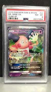 2019 Pokemon Sun & Moon Team Up 67 Mr. Mime Gx PSA 8
