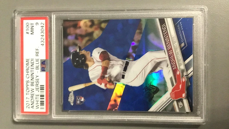2017 Topps Chrome 100 Andrew Benintendi White Jersey-blue Refractor PSA 9