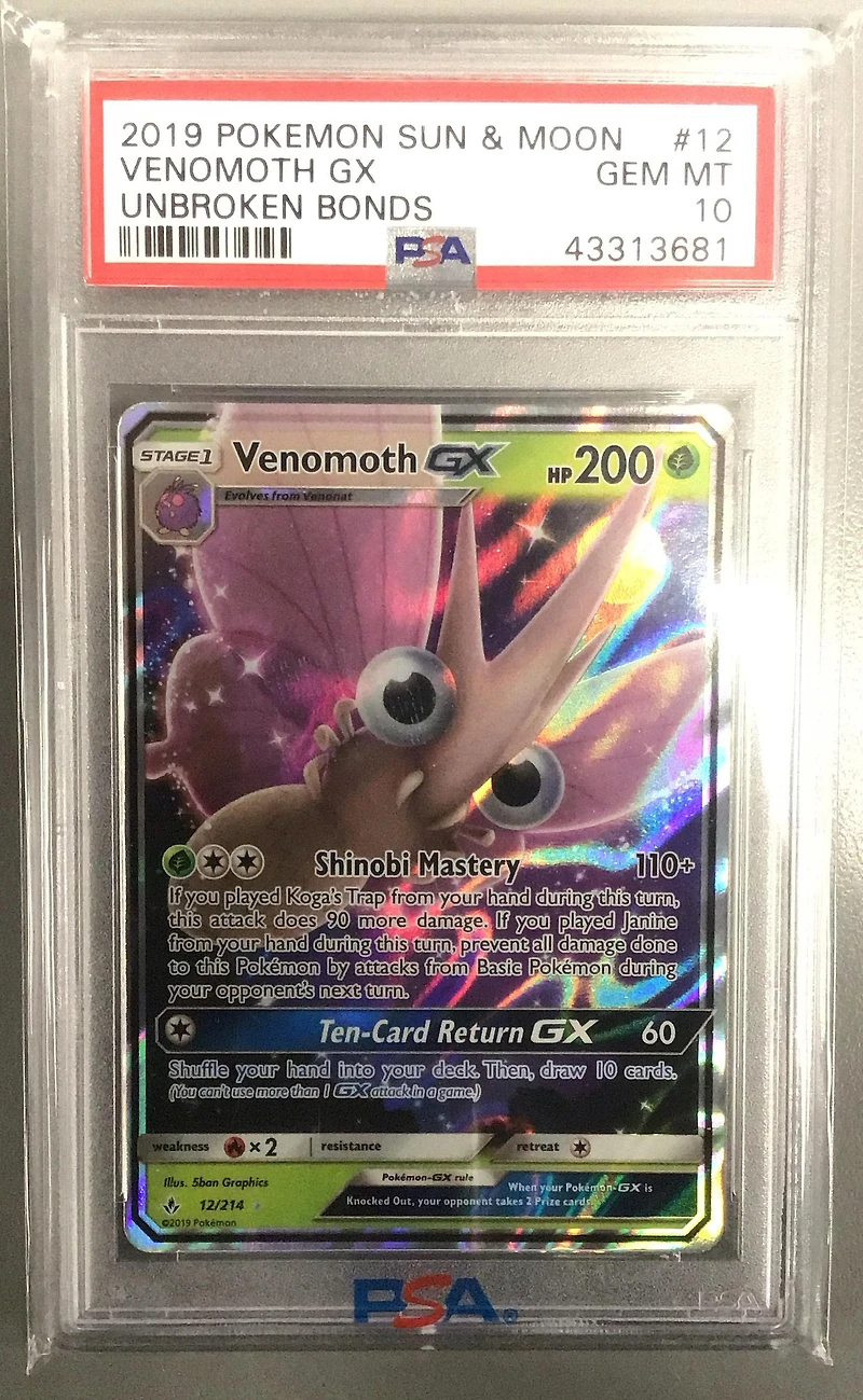 2019 Pokemon Sun & Moon Unbroken Bonds 12 Venomoth Gx PSA 10