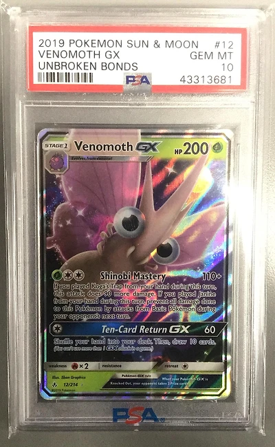 2019 Pokemon Sun & Moon Unbroken Bonds 12 Venomoth Gx PSA 10