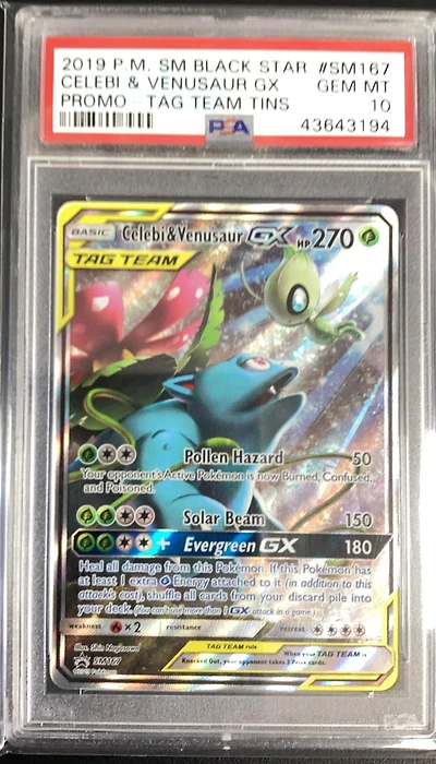 2019 Pokemon Sm Black Star Promo Sm167 Full Art/celebi & Venusaur Gx Tag Team Tins PSA