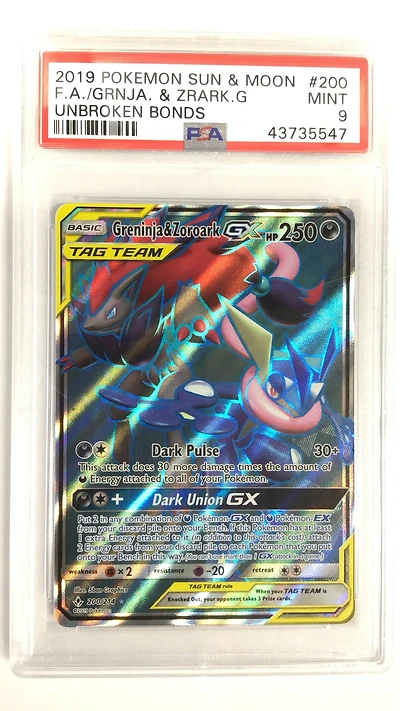 2019 Pokemon Sun & Moon Unbroken Bonds Full Art/greninja & Zoroark Gx PSA