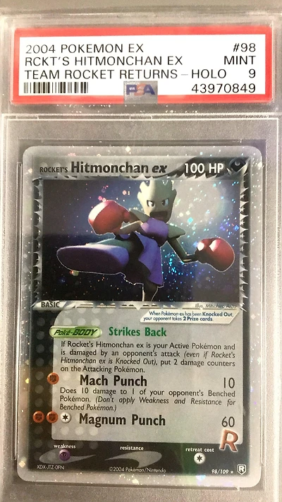 2004 Pokemon Ex Team Rocket Returns 98 Rocket's Hitmonchan Ex-holo PSA 9