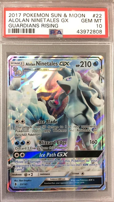 2017 Pokemon Sun & Moon Guardians Rising 22 Alolan Ninetales Gx PSA