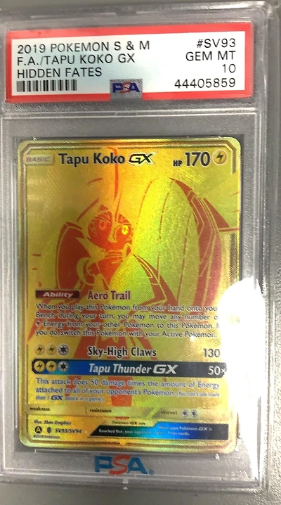 2019 Pokemon Sun & Moon Hidden Fates Sv93 Full Art/tapu Koko Gx PSA