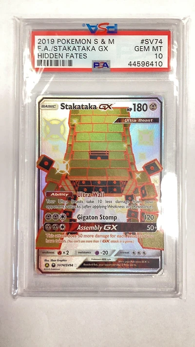 2019 Pokemon Sun & Moon Hidden Fates Sv74 Full Art/stakataka Gx PSA