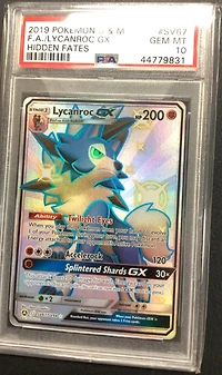 2019 Pokemon Sun & Moon Hidden Fates Sv67 Full Art/lycanroc Gx PSA
