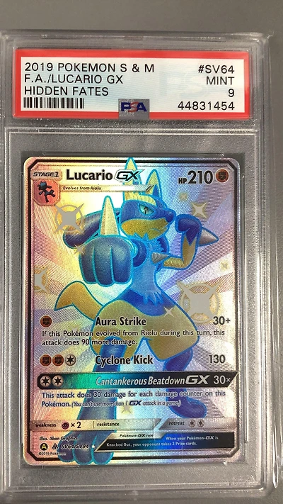 2019 Pokemon Sun & Moon Hidden Fates Sv64 Full Art/lucario Gx PSA