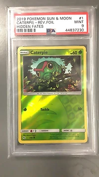 2019 Pokemon Sun & Moon Hidden Fates 1 Caterpie-reverse Foil PSA 9