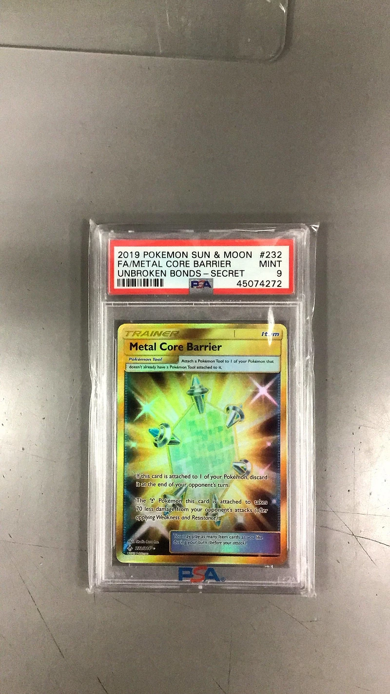 2019 Pokemon Sun & Moon Unbroken Bonds 232 Full Art/metal Core Barrier Secret PSA 9