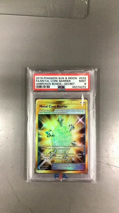 2019 Pokemon Sun & Moon Unbroken Bonds 232 Full Art/metal Core Barrier Secret PSA 9