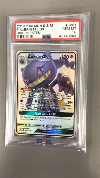 2019 Pokemon Sun & Moon Hidden Fates Sv61 Full Art/banette Gx PSA