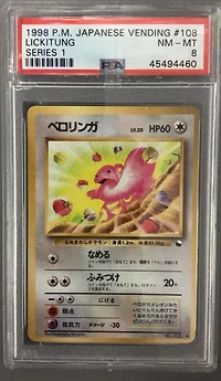 1998 Pokemon Japanese Vending 108 Lickitung Series 1 PSA 8