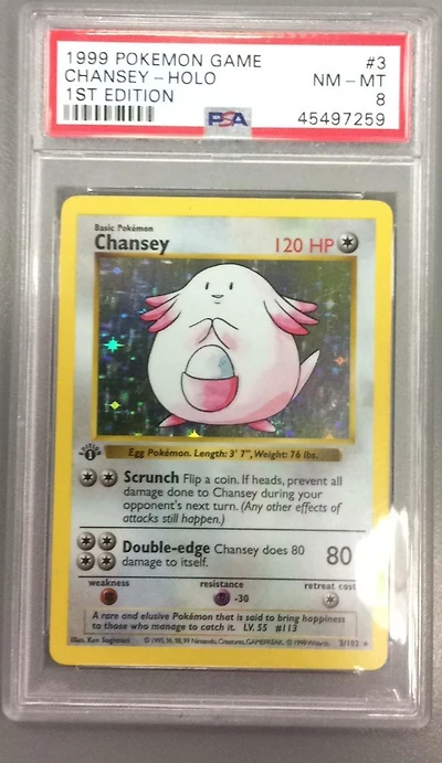 1999 Pokemon Game 3 Chansey-holo 1st Edition PSA 8