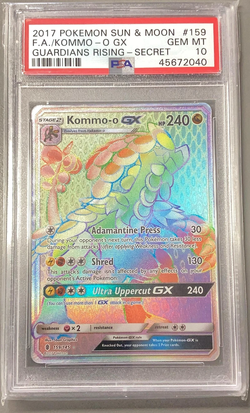 2017 Pokemon Sun & Moon Guardians Rising 159 Full Art/kommo-o Gx Secret PSA 10
