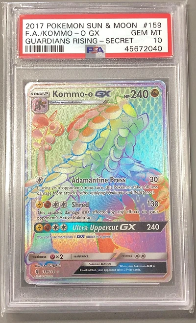 2017 Pokemon Sun & Moon Guardians Rising 159 Full Art/kommo-o Gx Secret PSA 10