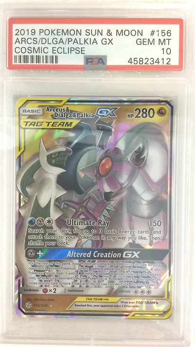 2019 Pokemon Sun & Moon Cosmic Eclipse 156 Arceus & Dialga & Palkia Gx PSA