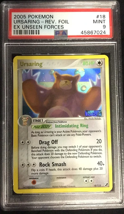 2005 Pokemon Ex Unseen Forces 18 Ursaring-reverse Foil PSA 9
