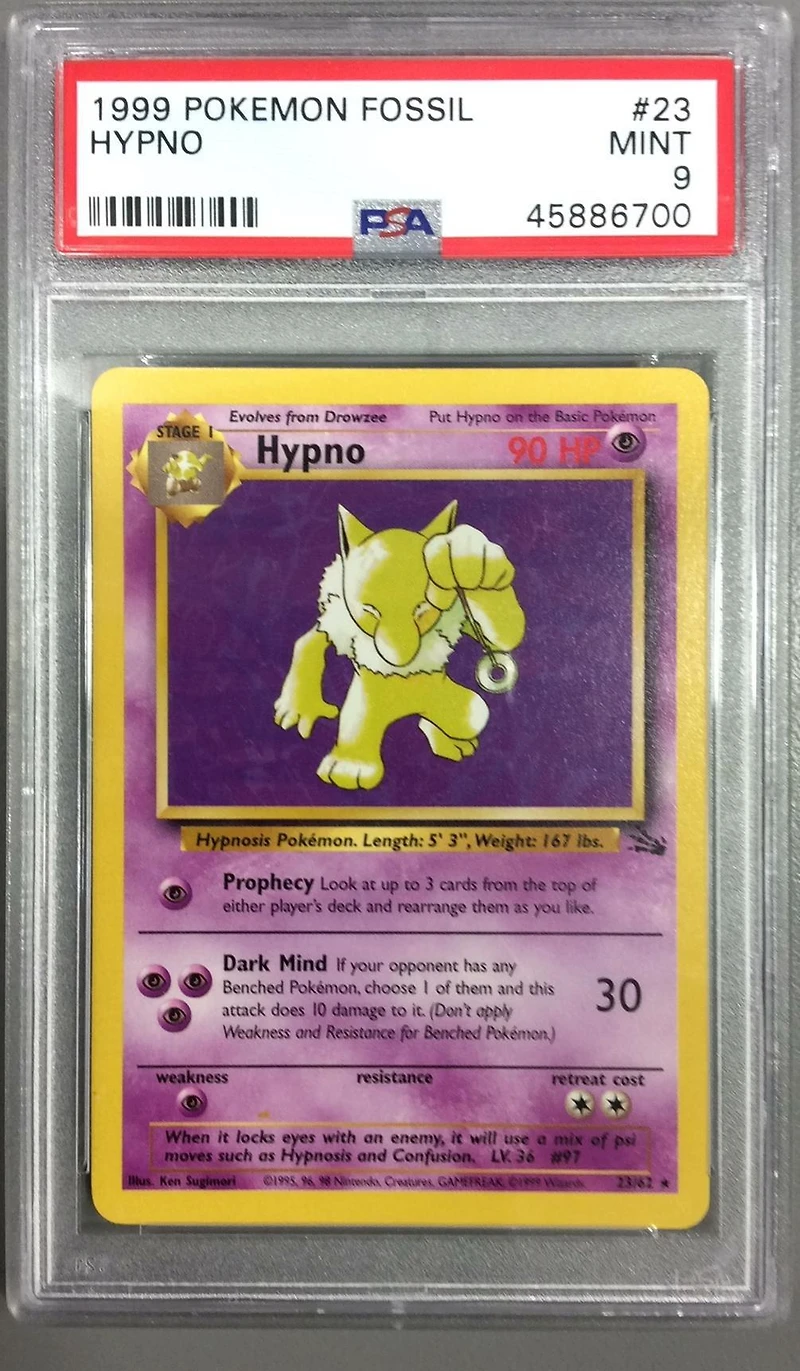1999 Pokemon Fossil 23 Hypno PSA