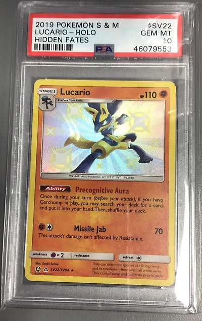 2019 Pokemon Sun & Moon Hidden Fates Sv22 Lucario-holo PSA