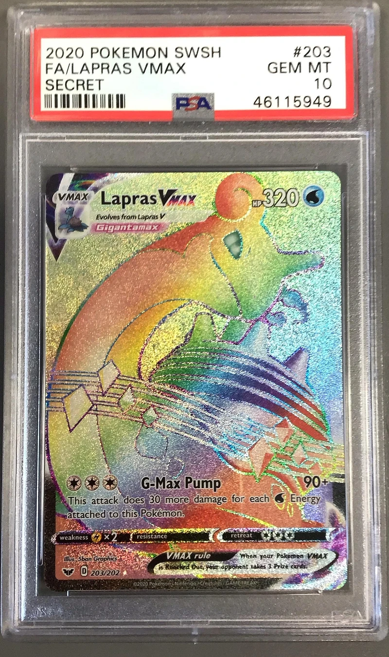 2020 Pokemon Sword & Shield 203 Full Art/lapras Vmax Secret PSA 10