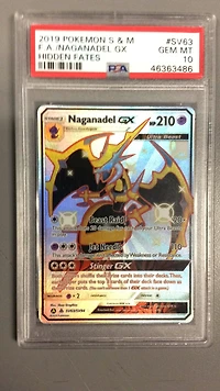 2019 Pokemon Sun & Moon Hidden Fates Sv63 Full Art/naganadel Gx PSA