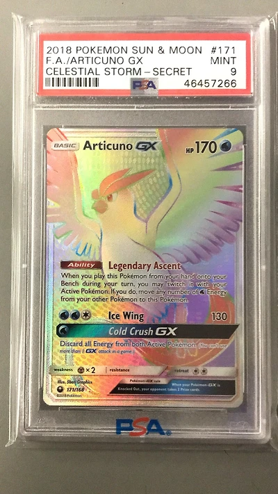 2018 Pokemon Sun & Moon Celestial Storm 171 Full Art/articuno Gx Secret PSA 9