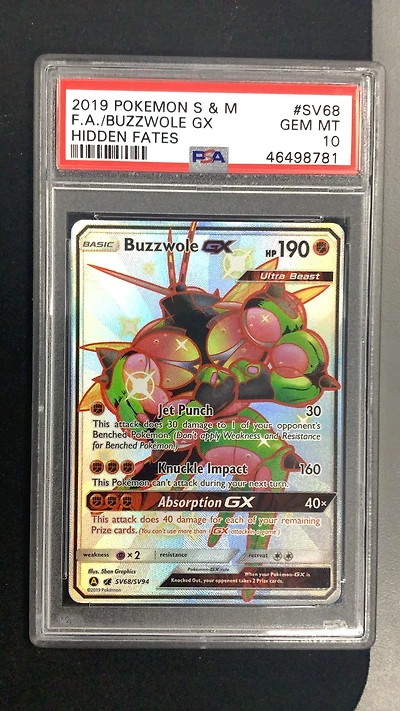 2019 Pokemon Sun & Moon Hidden Fates Sv68 Full Art/buzzwole Gx PSA