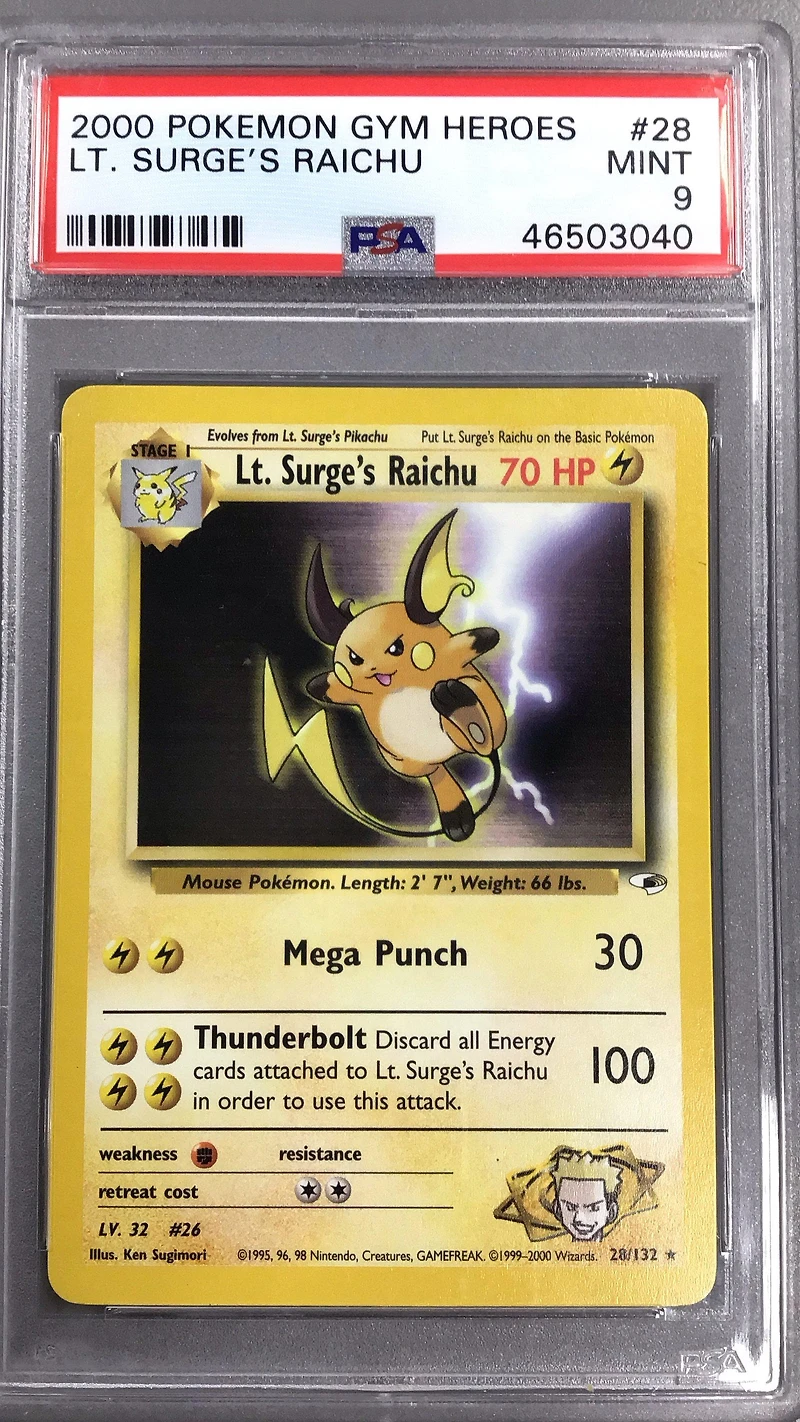 2000 Pokemon Gym Heroes 28 Lt. Surge's Raichu PSA 9