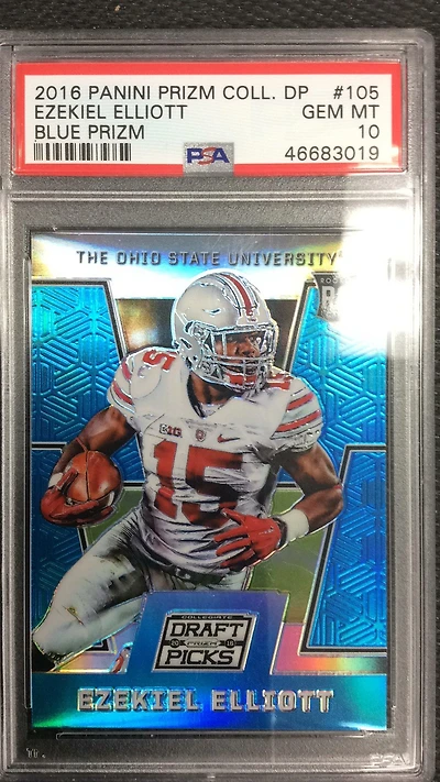 2016 Panini Prizm Collegiate Draft Picks 105 Ezekiel Elliott Blue Prizm PSA 10