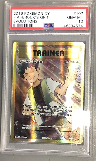 2016 Pokemon Xy Evolutions 107 Full Art/brock's Grit PSA 10
