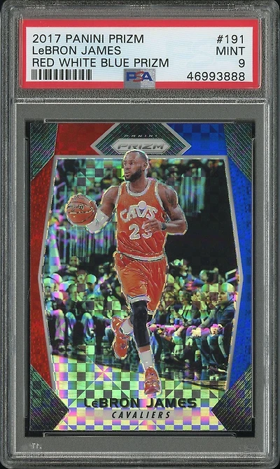 2017 Panini Prizm 191 Lebron James Red White Blue Prizm PSA 9