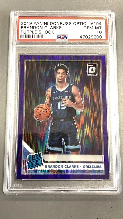 2019 Panini Donruss Optic 194 Brandon Clarke Purple Shock PSA 10
