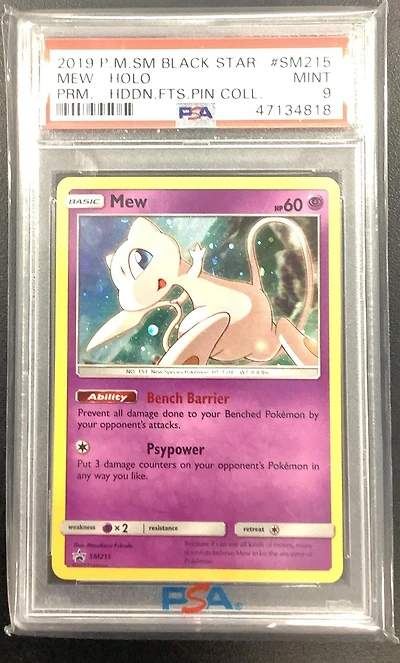 2019 Pokemon Sm Black Star Promo Sm215 Mew-holo Hidden Fates Pin Collection PSA 9