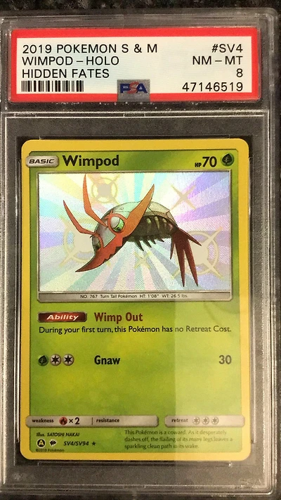 2019 Pokemon Sun & Moon Hidden Fates Sv4 Wimpod-holo PSA