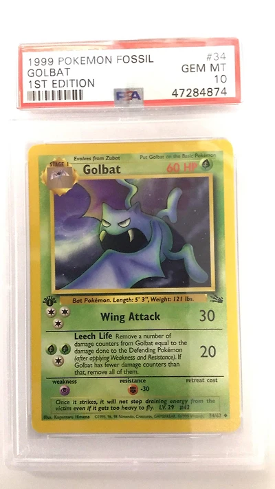 1999 Pokemon Fossil 34 Golbat 1st Edition PSA