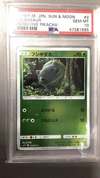 2019 Pokemon Japanese Sun & Moon Detective Pikachu 2 Bulbasaur PSA 10