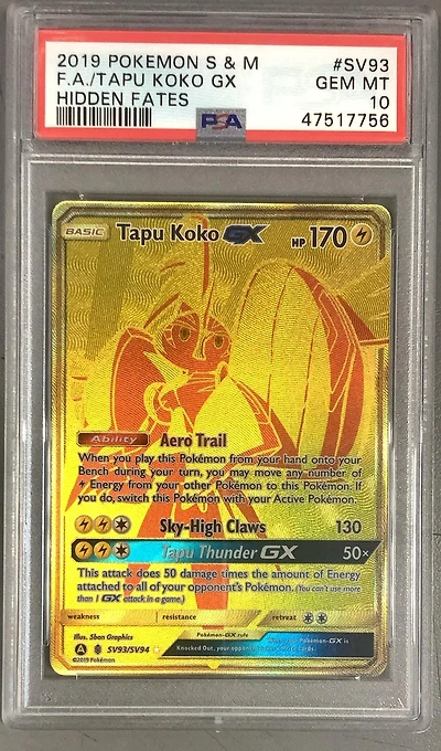 2019 Pokemon Sun & Moon Hidden Fates Sv93 Full Art/tapu Koko Gx PSA