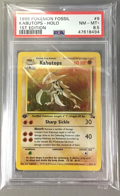 1999 Pokemon Fossil 9 Kabutops-holo 1st Edition PSA NM-MT+ 8.5